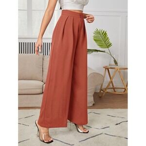 SHEIN Burnt‎ Orange Wide Leg Palazzo Pants High Waist Pleated Casual Petite L